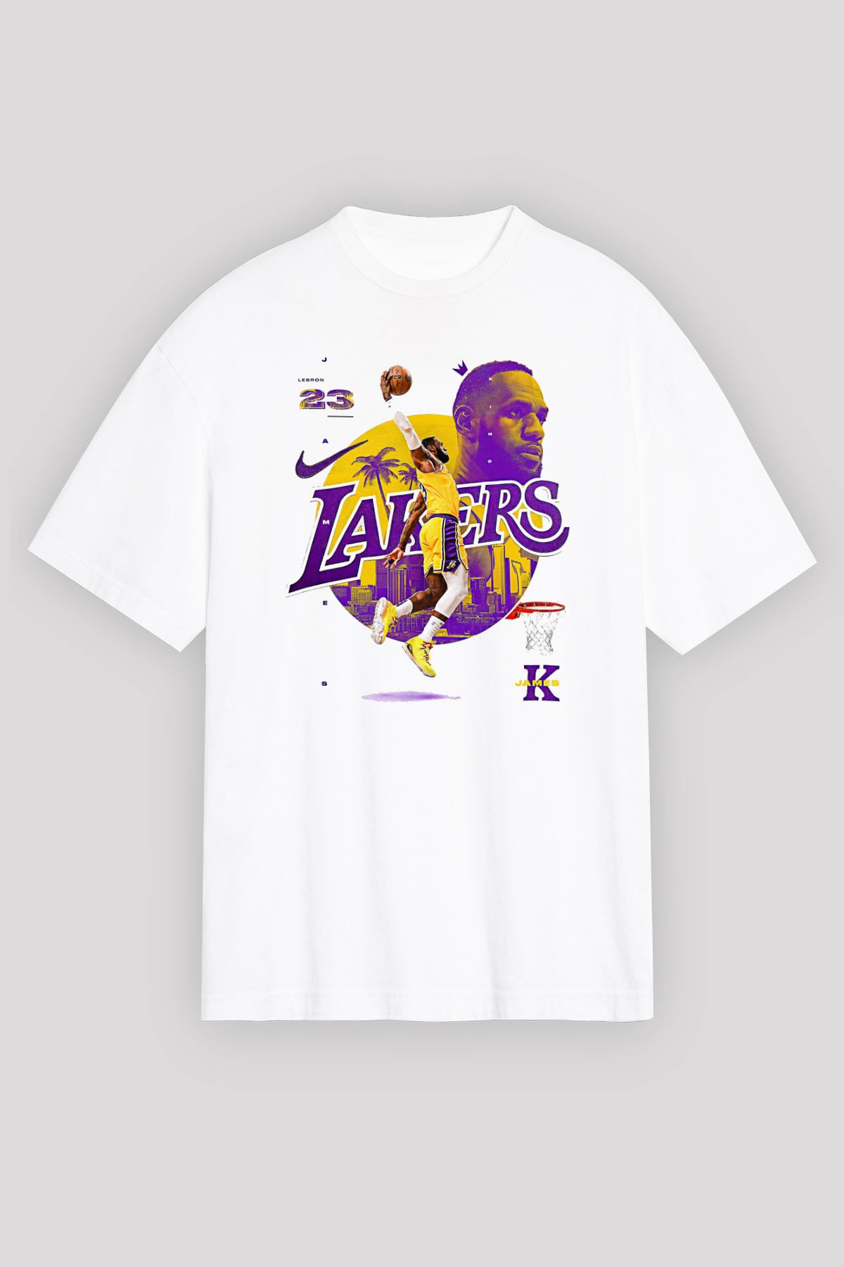 Lebron James Baskılı Beyaz Unisex Oversize Tişört - Tshirt