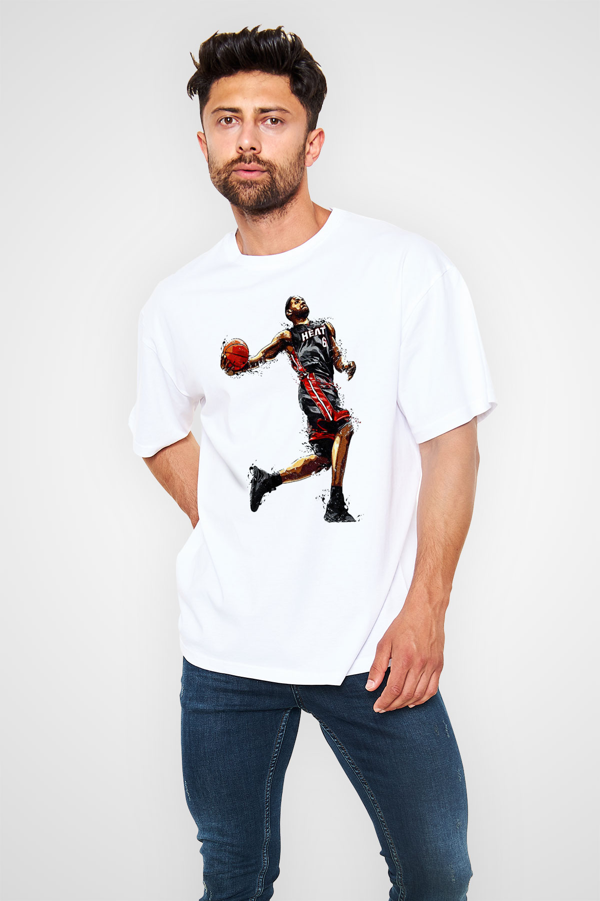 Lebron James Baskılı Beyaz Unisex Oversize Tişört - Tshirt