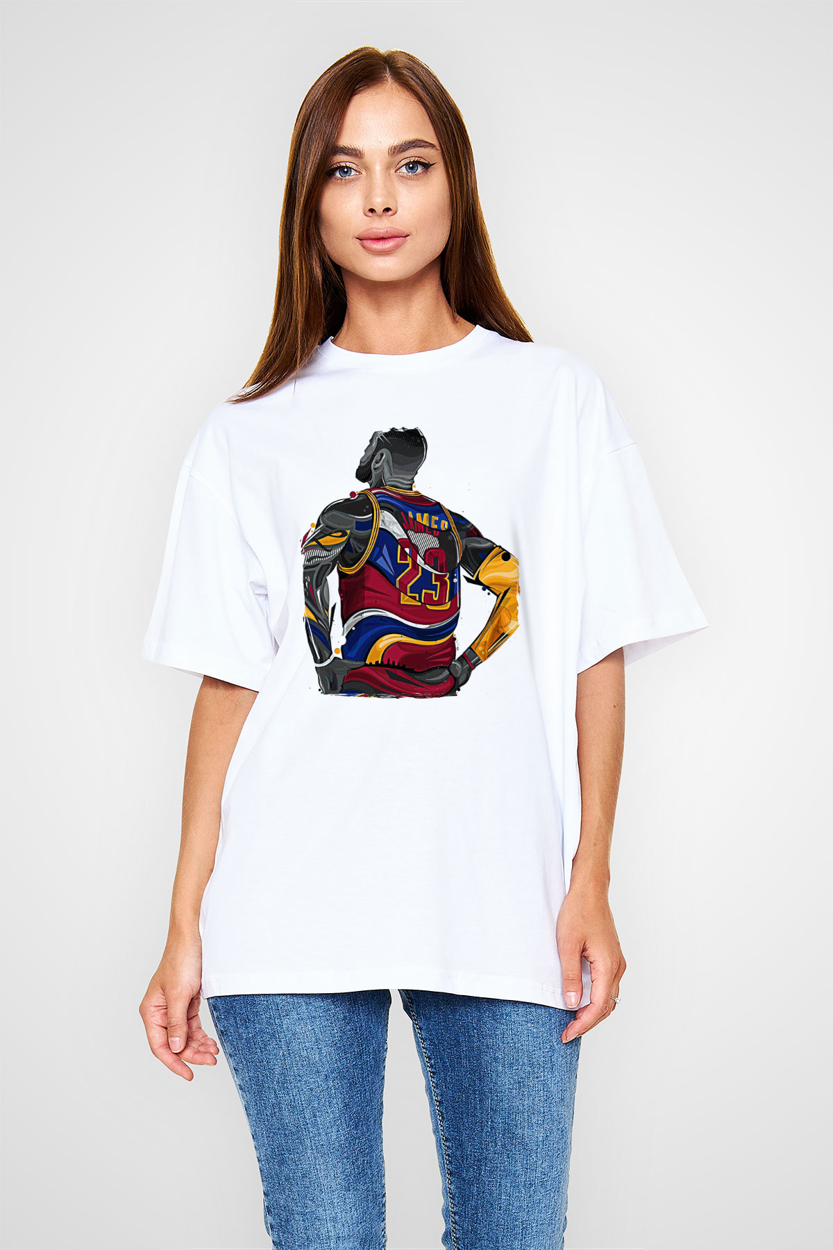 Lebron James Baskılı Beyaz Unisex Oversize Tişört - Tshirt