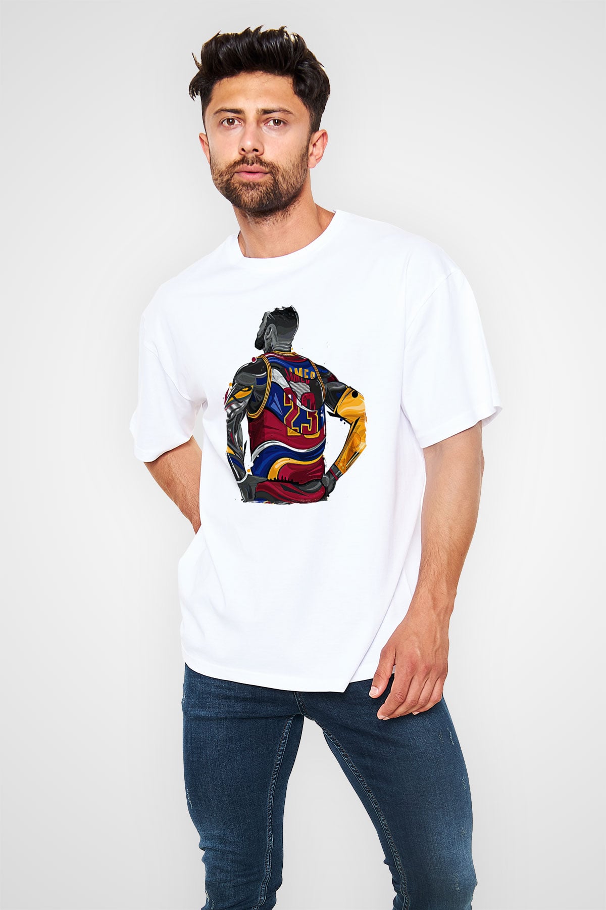 Lebron James Baskılı Beyaz Unisex Oversize Tişört - Tshirt