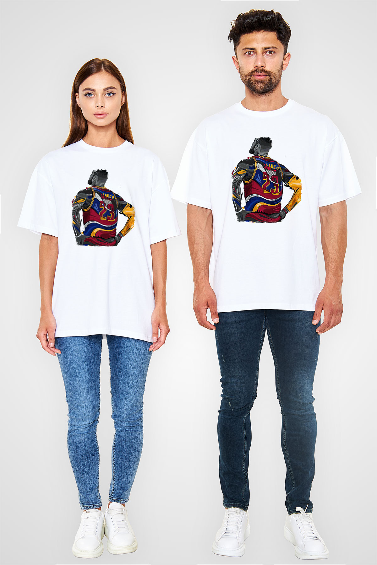 Lebron James Baskılı Beyaz Unisex Oversize Tişört - Tshirt