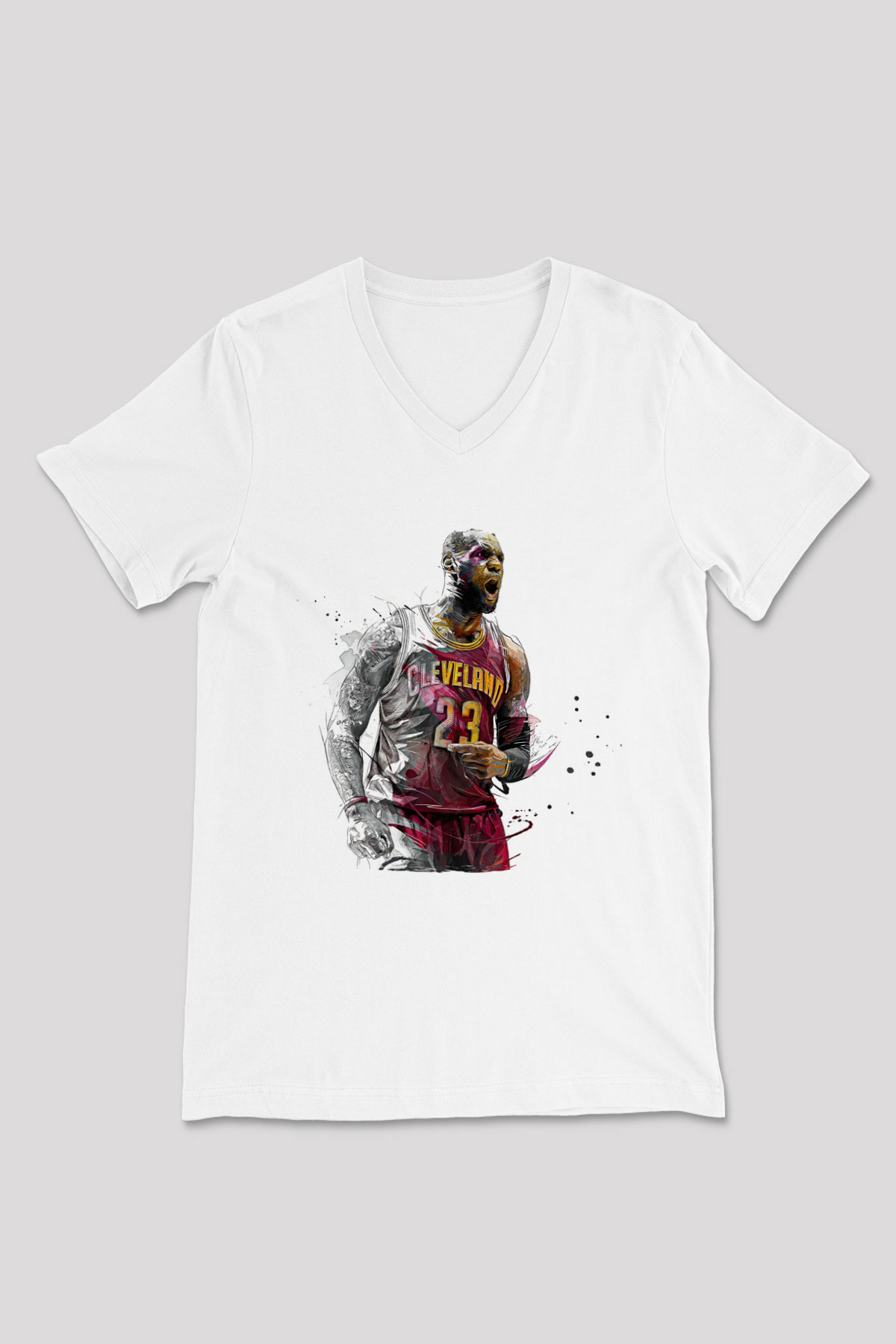 Lebron James Baskılı Beyaz Unisex V Yaka Tişört - Tshirt