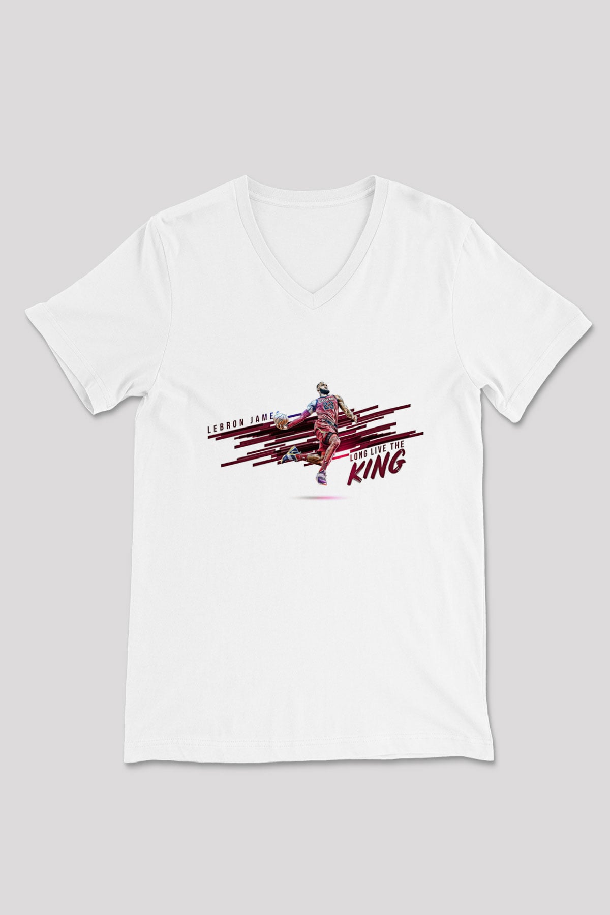 Lebron James Baskılı Beyaz Unisex V Yaka Tişört - Tshirt