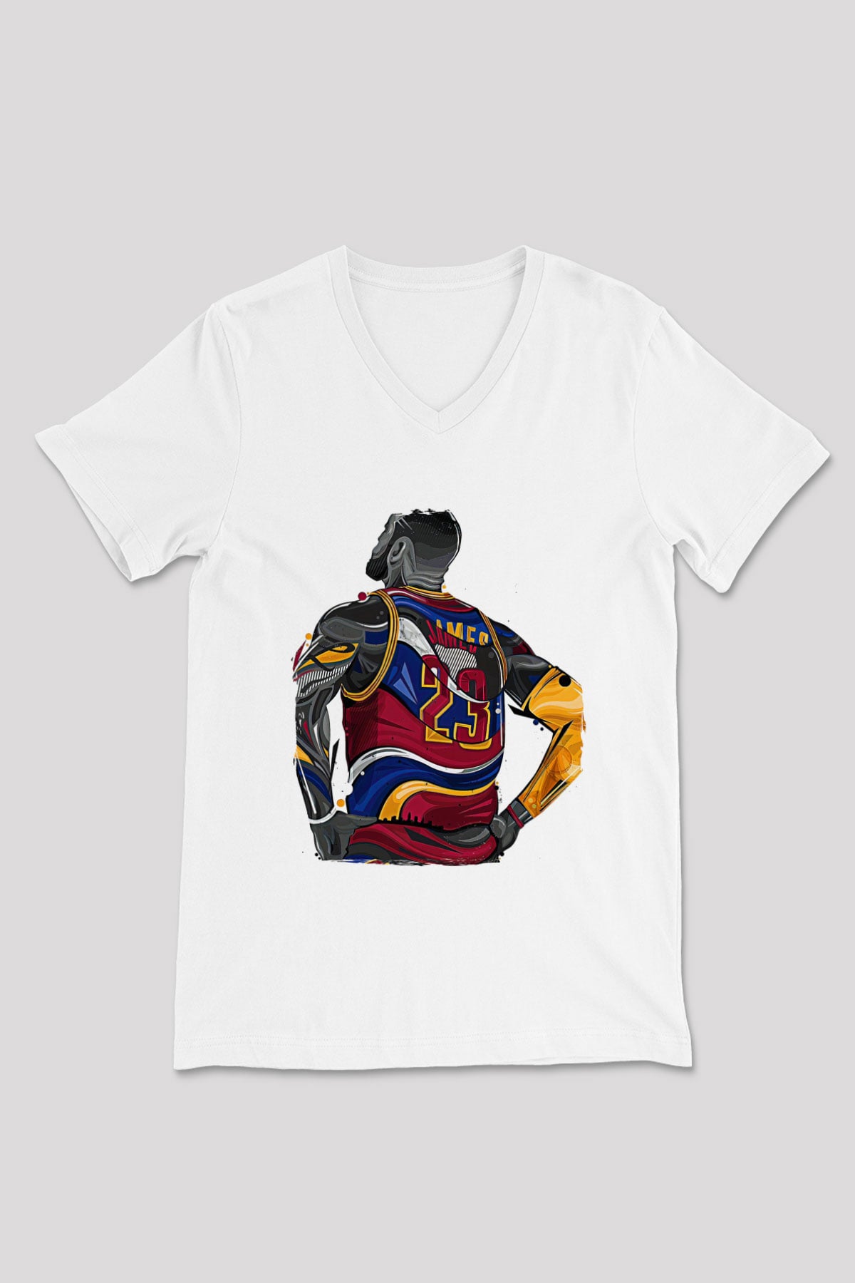 Lebron James Baskılı Beyaz Unisex V Yaka Tişört - Tshirt