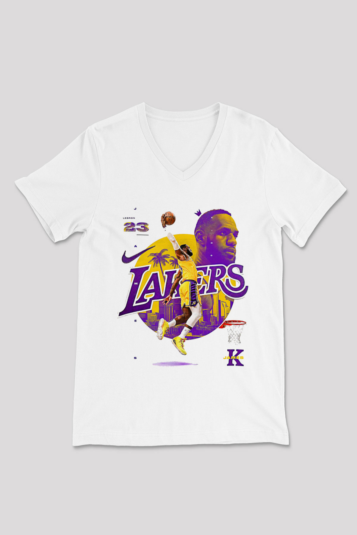 Lebron James Baskılı Beyaz Unisex V Yaka Tişört - Tshirt