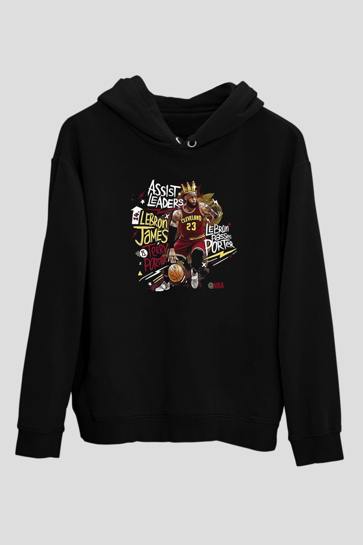 Lebron James Baskılı Unisex Siyah Kapüşonlu Sweatshirt