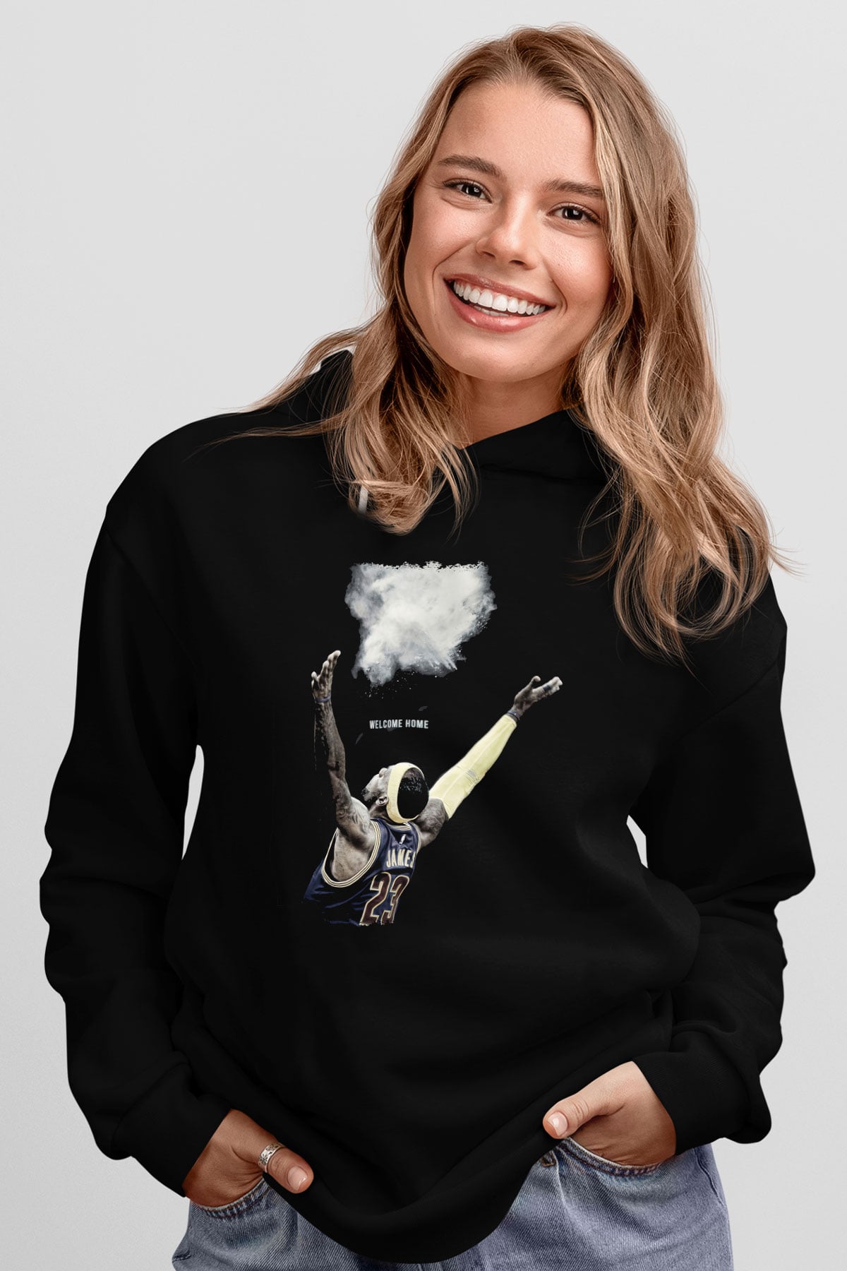 Lebron James Baskılı Unisex Siyah Kapüşonlu Sweatshirt