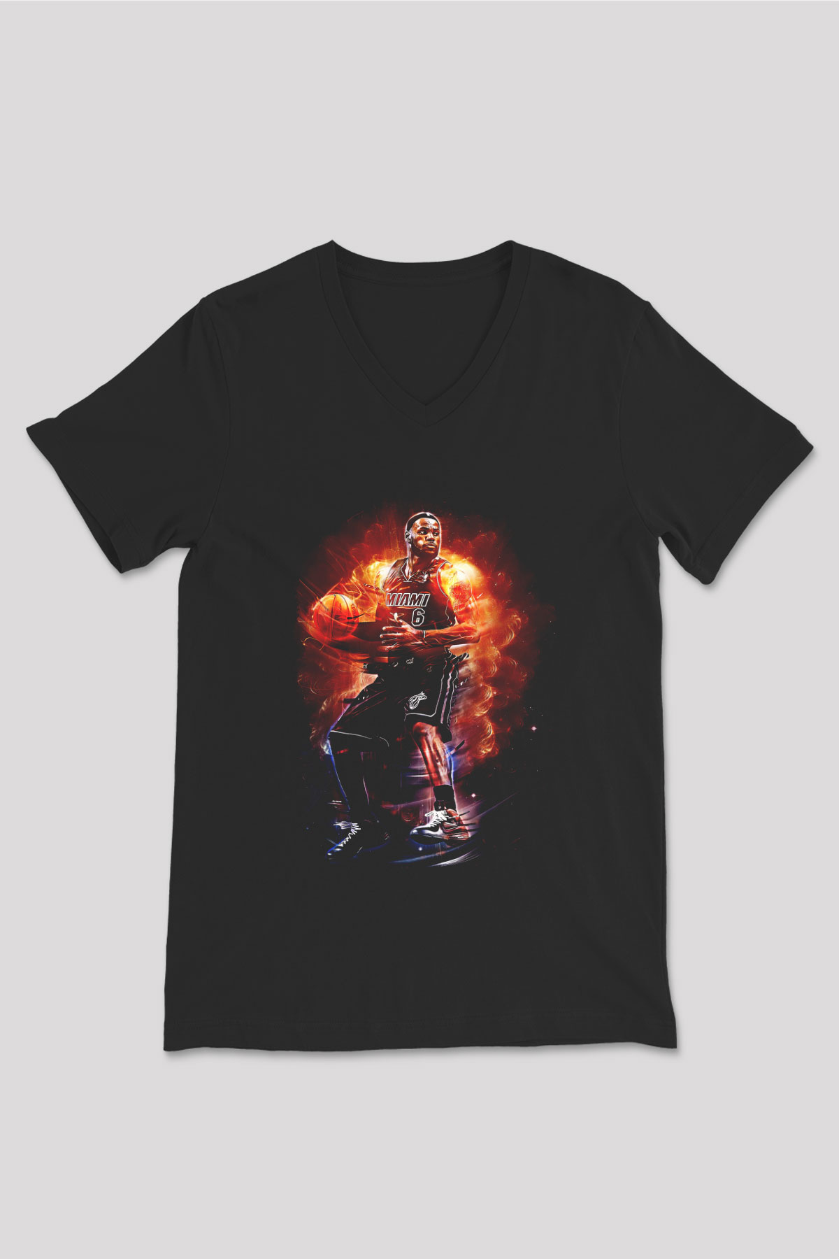 Lebron James Baskılı Unisex Siyah V Yaka Tişört - Tshirt