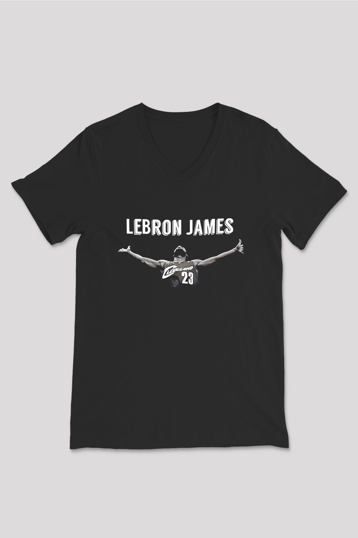 Lebron James Baskılı Unisex Siyah V Yaka Tişört - Tshirt