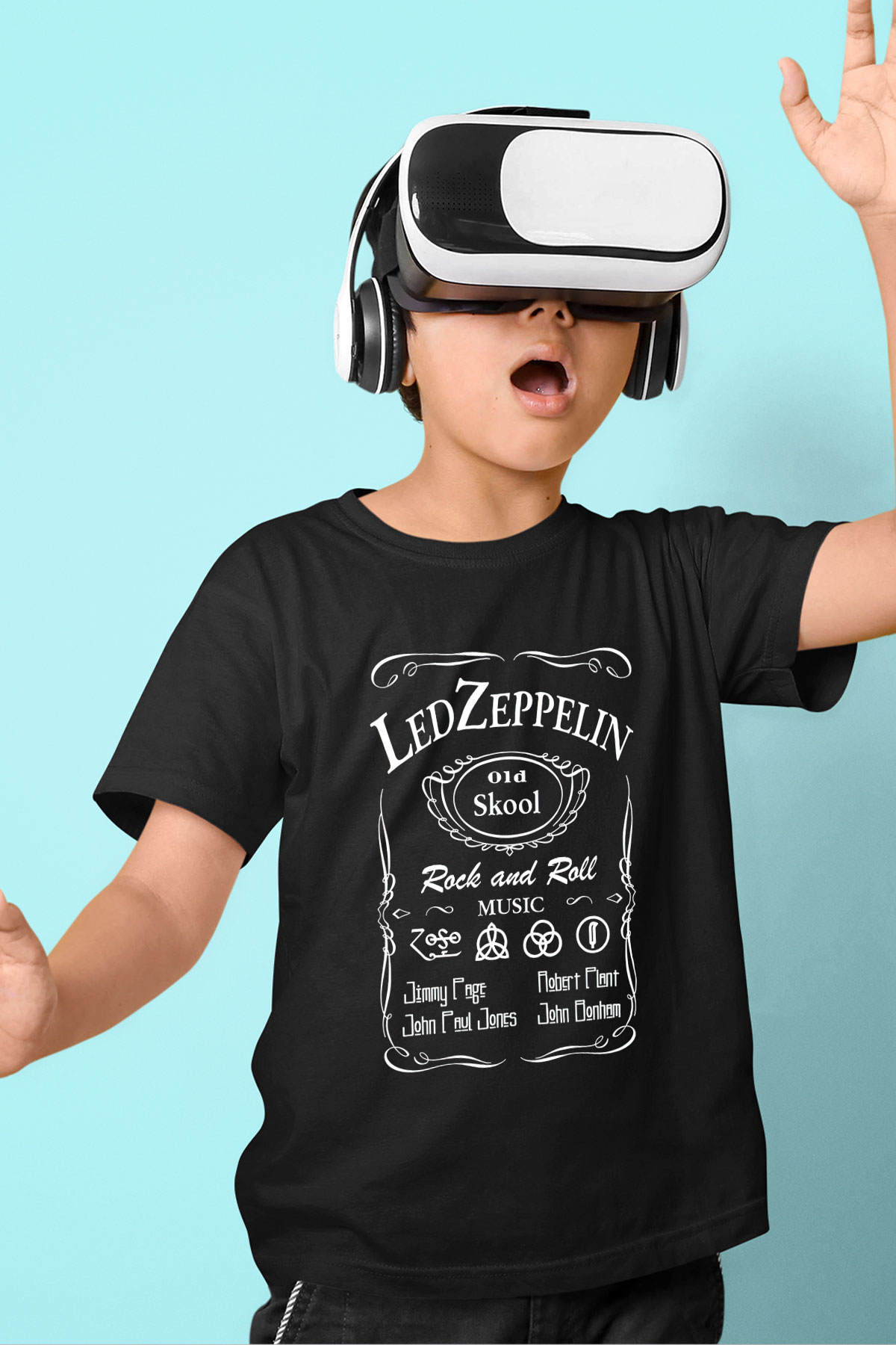 Led Zeppelin Baskılı Siyah Unisex Çocuk Tişört