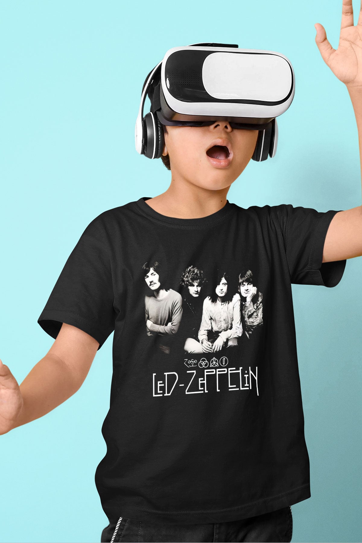 Led Zeppelin Baskılı Siyah Unisex Çocuk Tişört