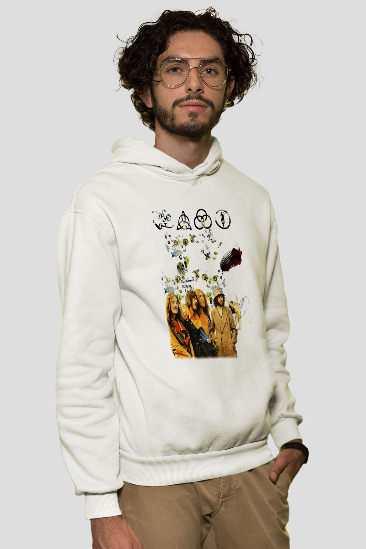 Led Zeppelin Beyaz Unisex Kapşonlu Sweatshirt