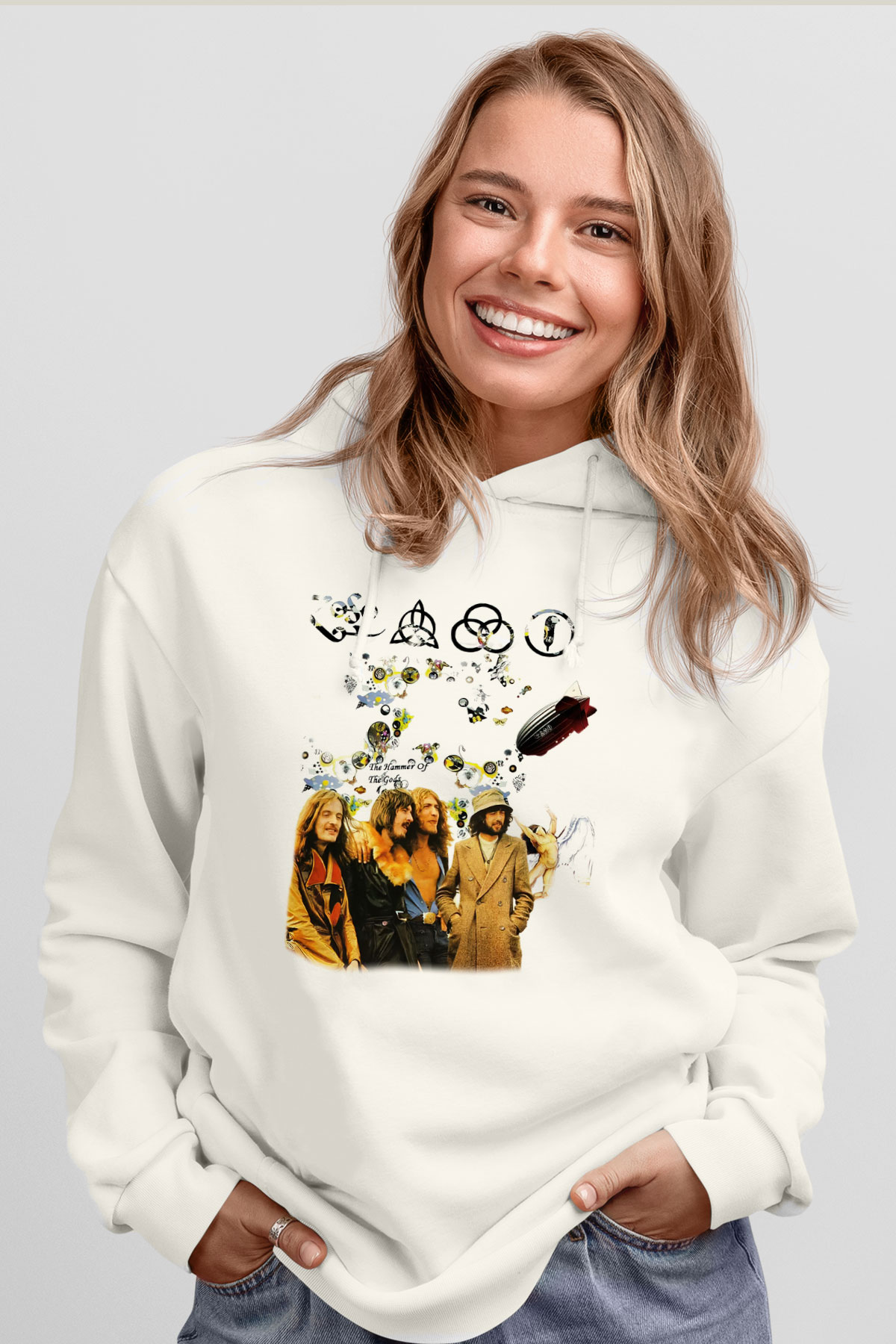 Led Zeppelin Beyaz Unisex Kapşonlu Sweatshirt