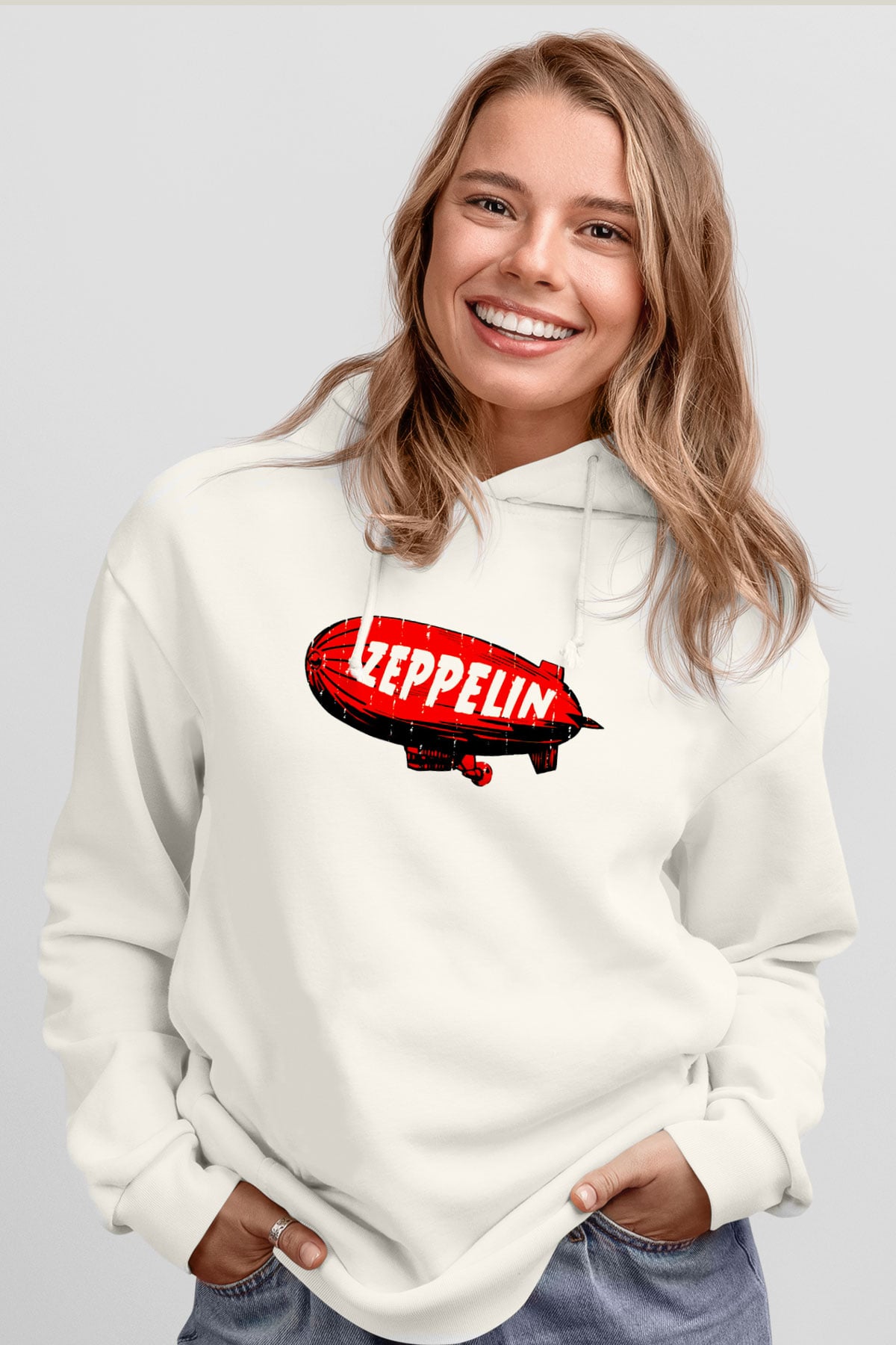 Led Zeppelin Beyaz Unisex Kapüşonlu Sweatshirt