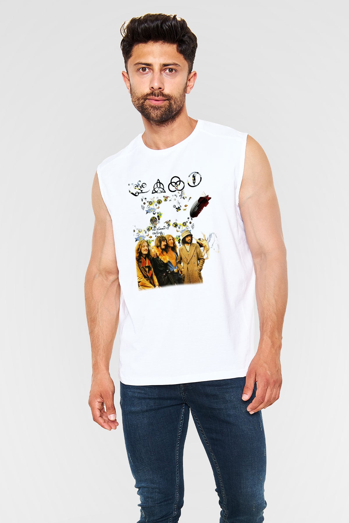 Led Zeppelin Beyaz Unisex Kolsuz Tişört