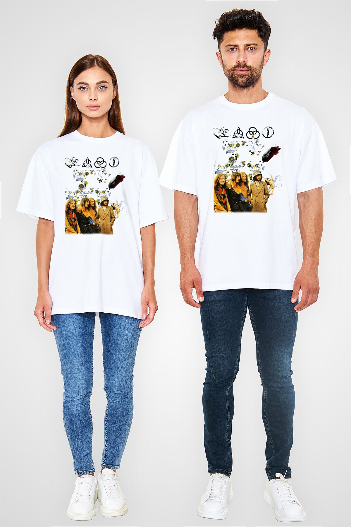 Led Zeppelin Beyaz Unisex Oversize Tişört T-Shirt