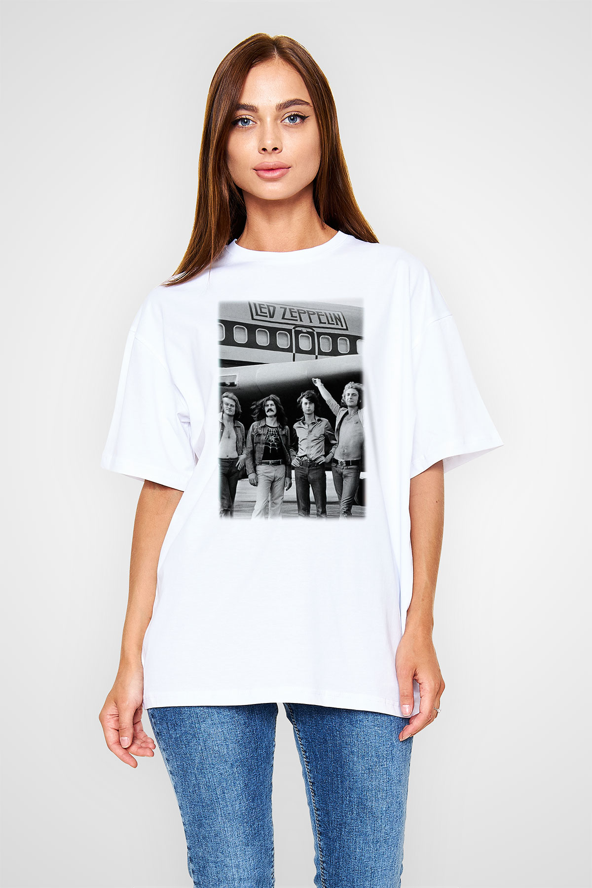 Led Zeppelin Beyaz Unisex Oversize Tişört T-Shirt