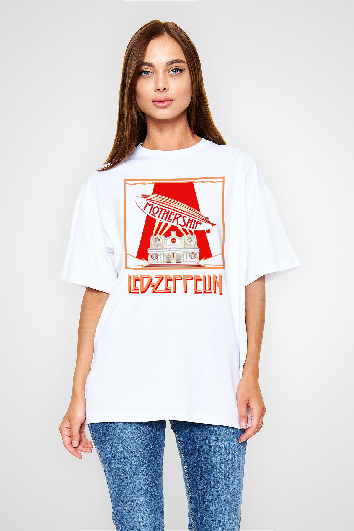 Led Zeppelin Beyaz Unisex Oversize Tişört T-Shirt