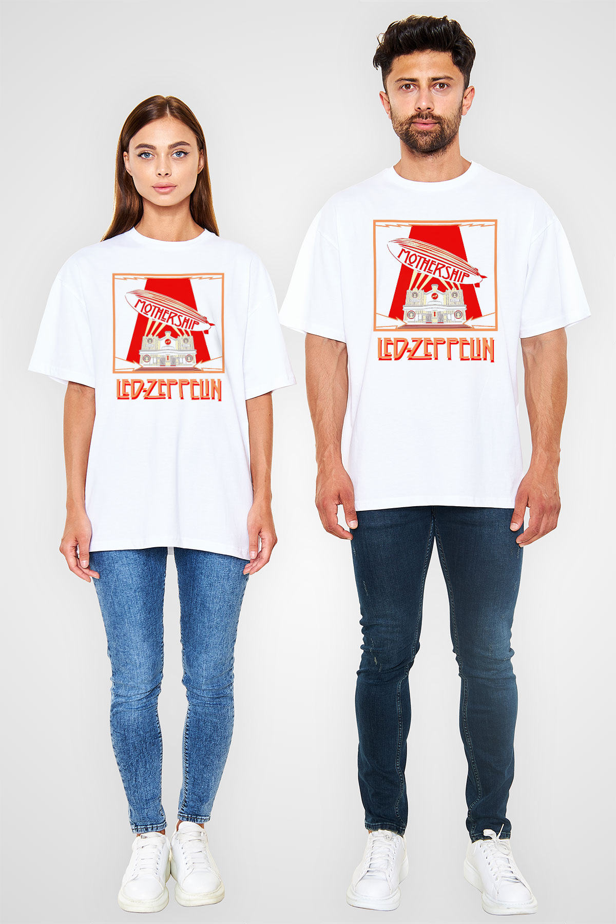 Led Zeppelin Beyaz Unisex Oversize Tişört T-Shirt