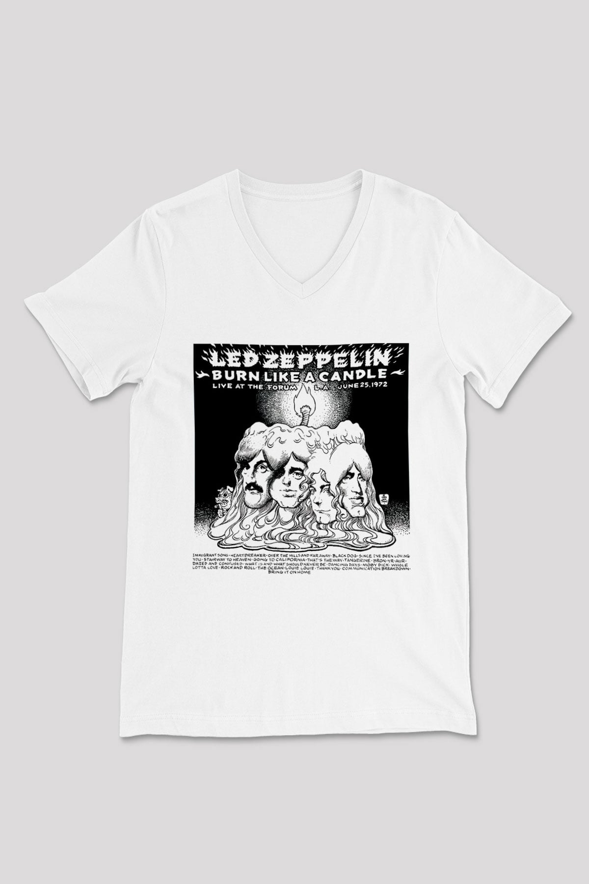 Led Zeppelin Beyaz Unisex V Yaka Tişört T-Shirt