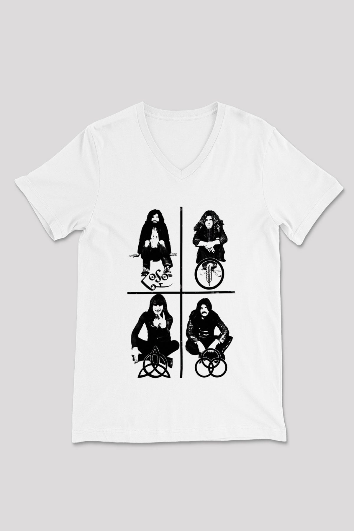 Led Zeppelin Beyaz Unisex V Yaka Tişört T-Shirt