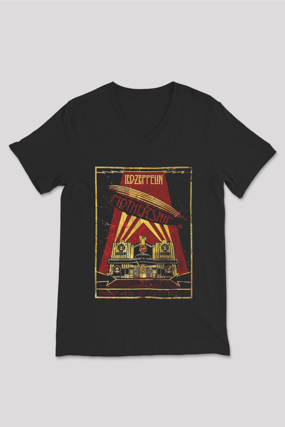 Led Zeppelin Mothership Siyah Unisex V Yaka Tişört T-Shirt