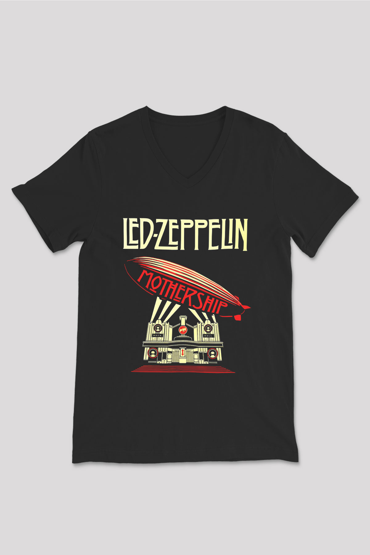 Led Zeppelin Mothership Siyah Unisex V Yaka Tişört T-Shirt