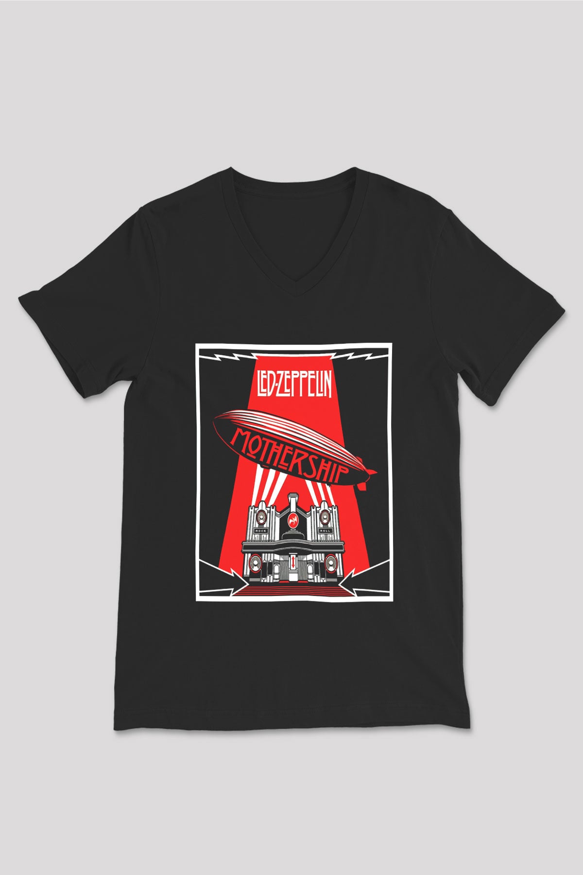 Led Zeppelin Mothership Siyah Unisex V Yaka Tişört T-Shirt
