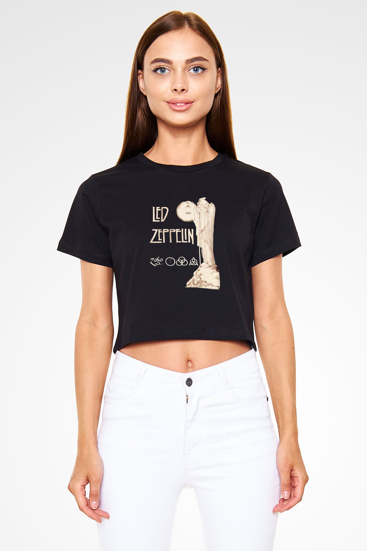 Led Zeppelin Siyah Crop Top Tişört