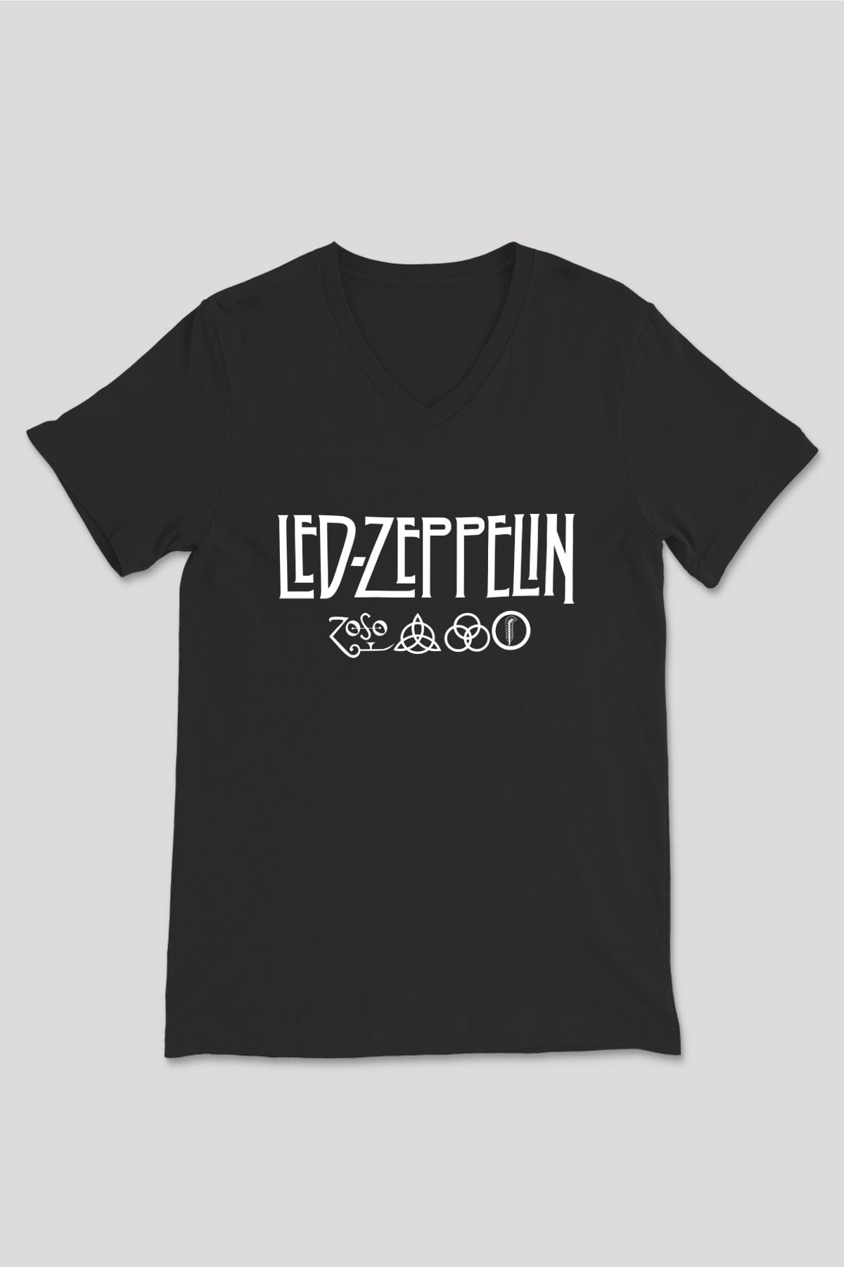 Led Zeppelin Siyah Unisex V Yaka Tişört T-Shirt