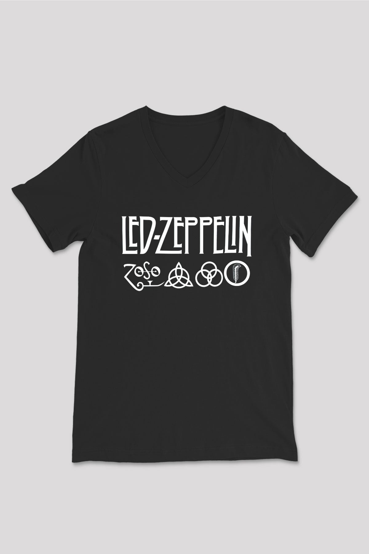 Led Zeppelin Siyah Unisex V Yaka Tişört T-Shirt