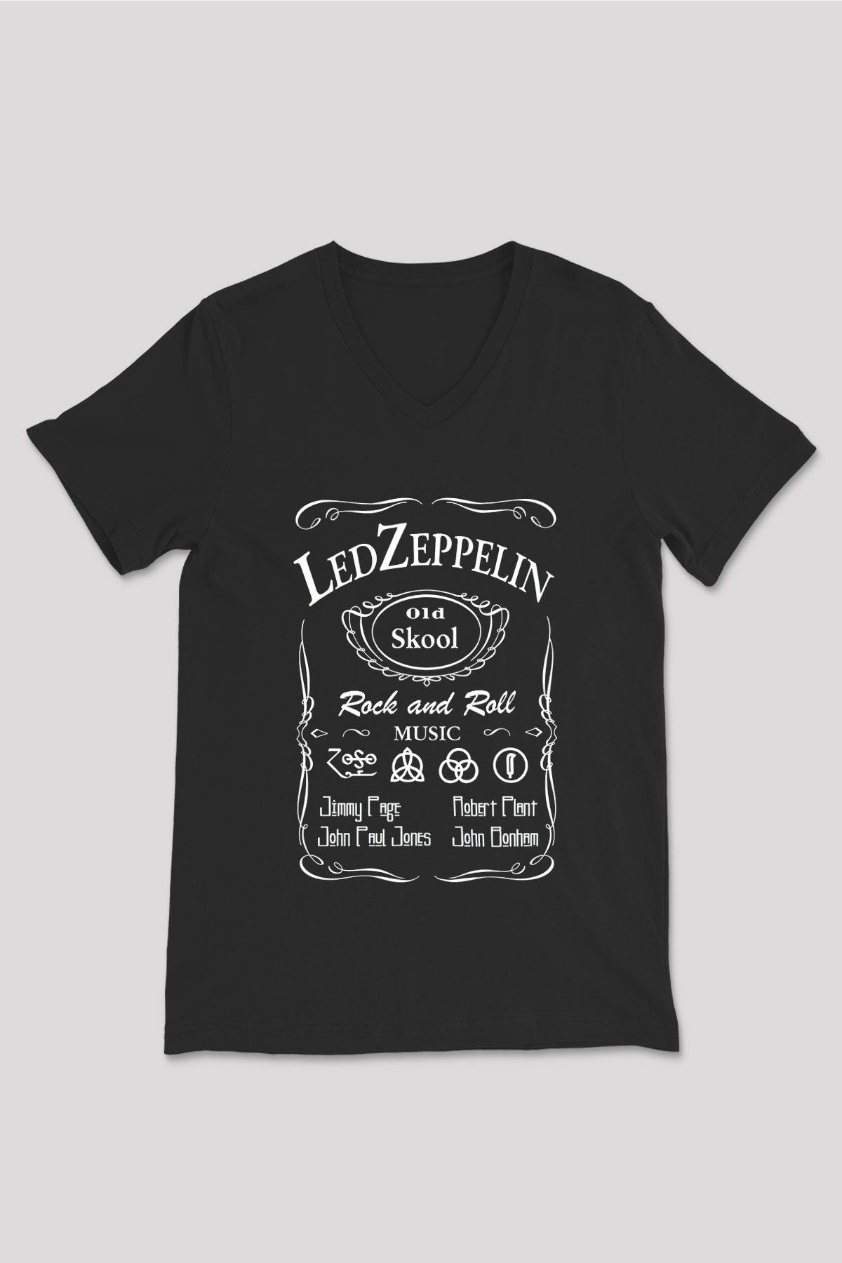 Led Zeppelin Siyah Unisex V Yaka Tişört T-Shirt