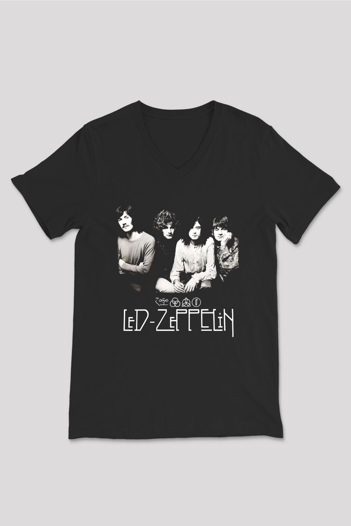 Led Zeppelin Siyah Unisex V Yaka Tişört T-Shirt