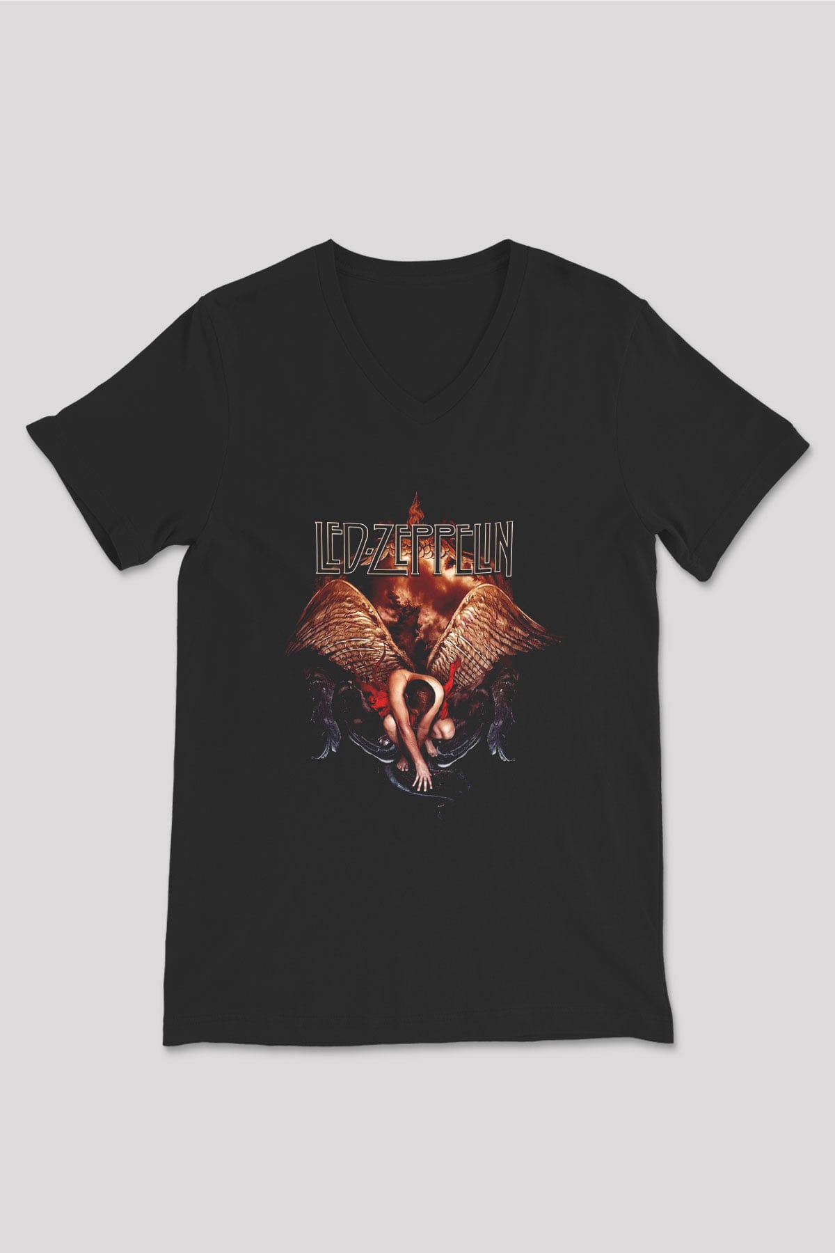 Led Zeppelin Siyah Unisex V Yaka Tişört T-Shirt