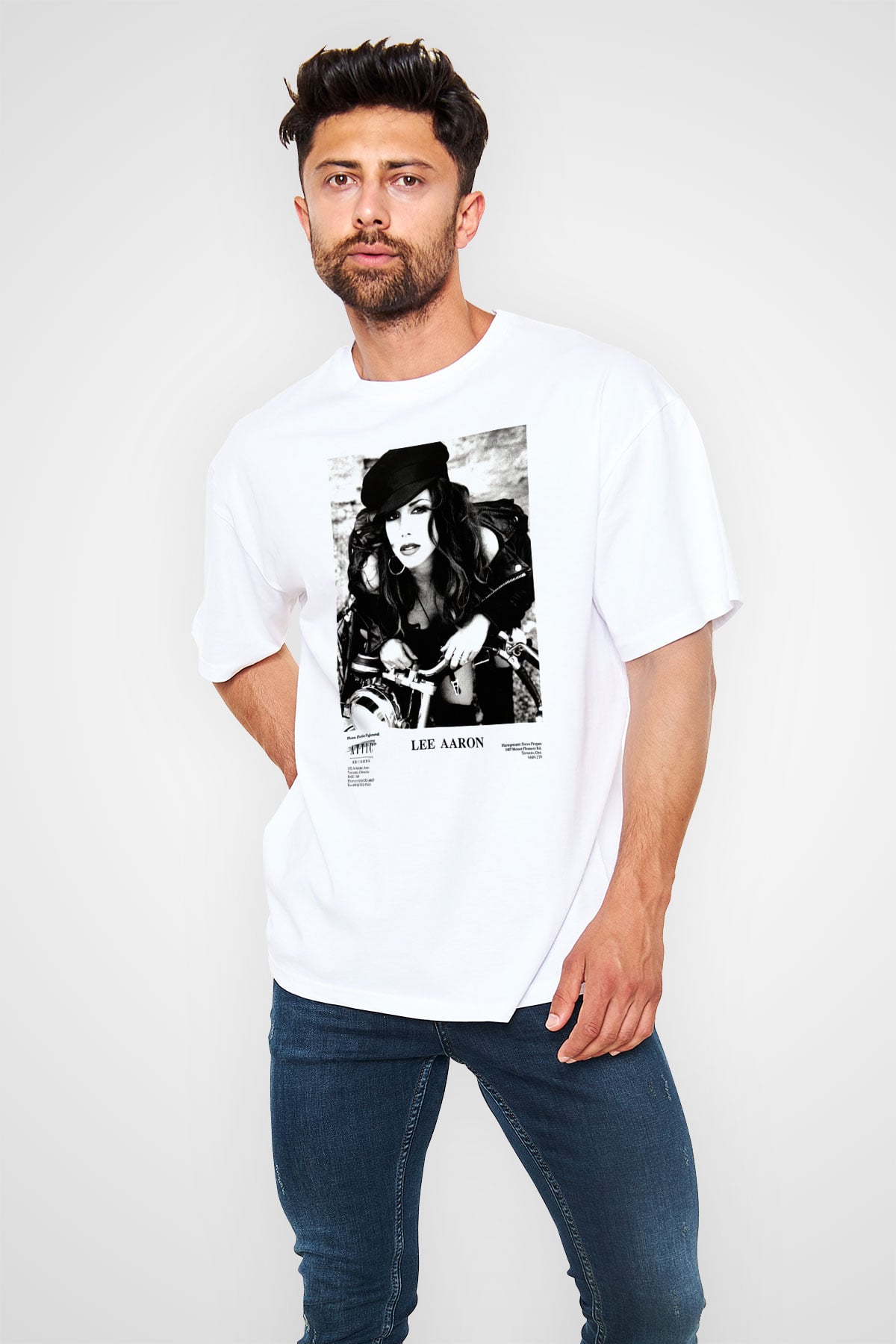 Lee Aaron Beyaz Unisex Oversize Tişört T-Shirt