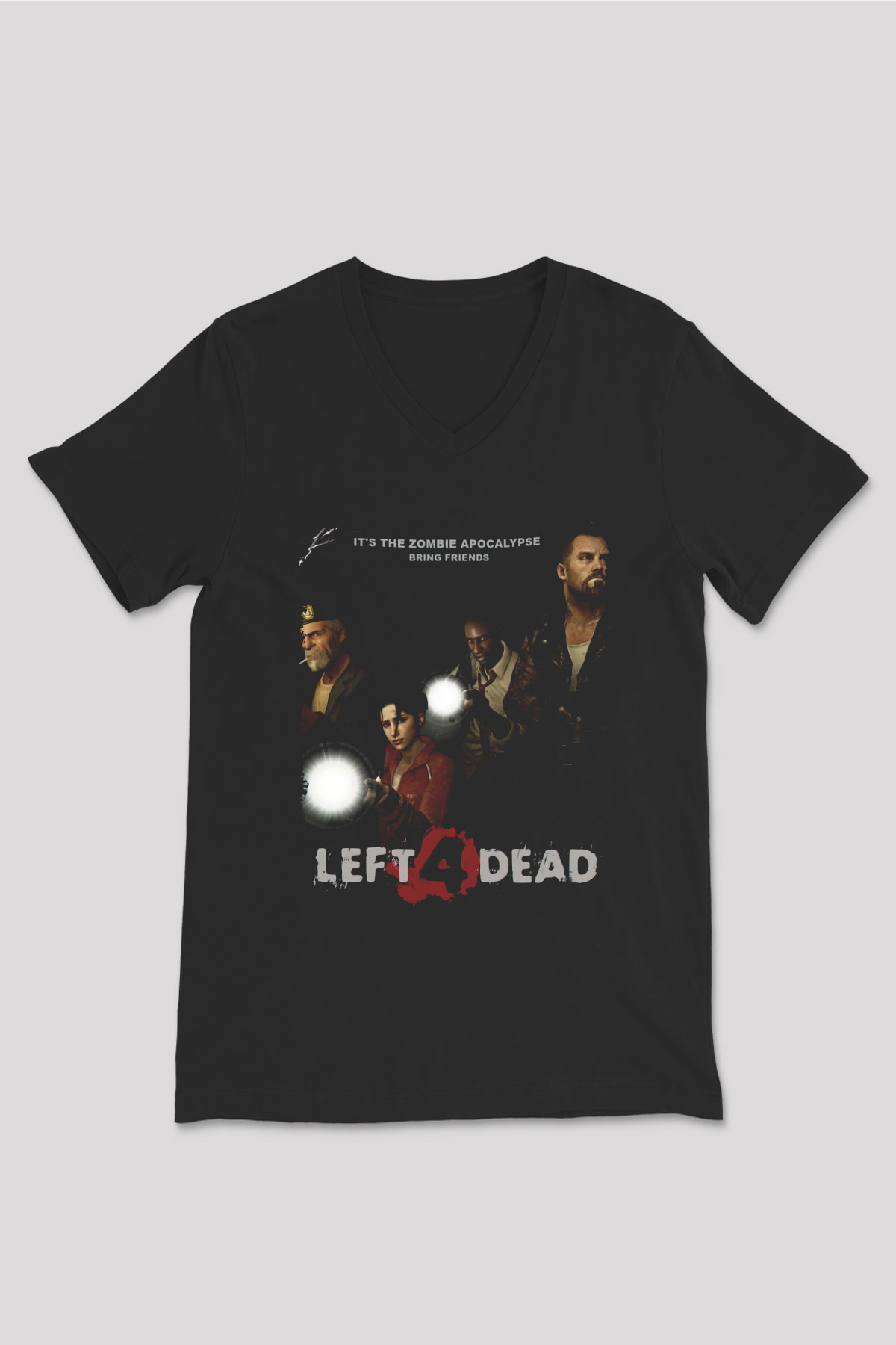 Left 4 Dead Siyah Unisex V Yaka Tişört