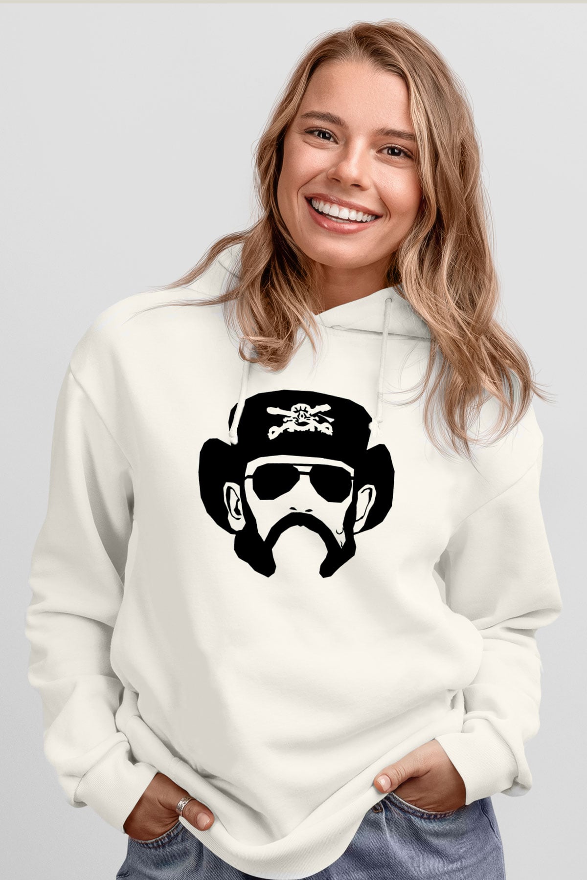 Lemmy Beyaz Unisex Kapüşonlu Sweatshirt
