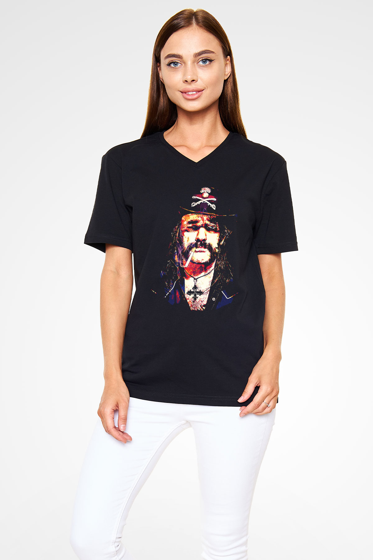 Lemmy Siyah Unisex V Yaka Tişört T-Shirt