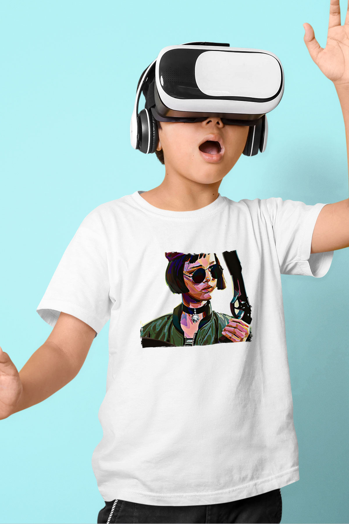 Leon Baskılı Beyaz Unisex Beyaz Çocuk Tişört - Tshirt
