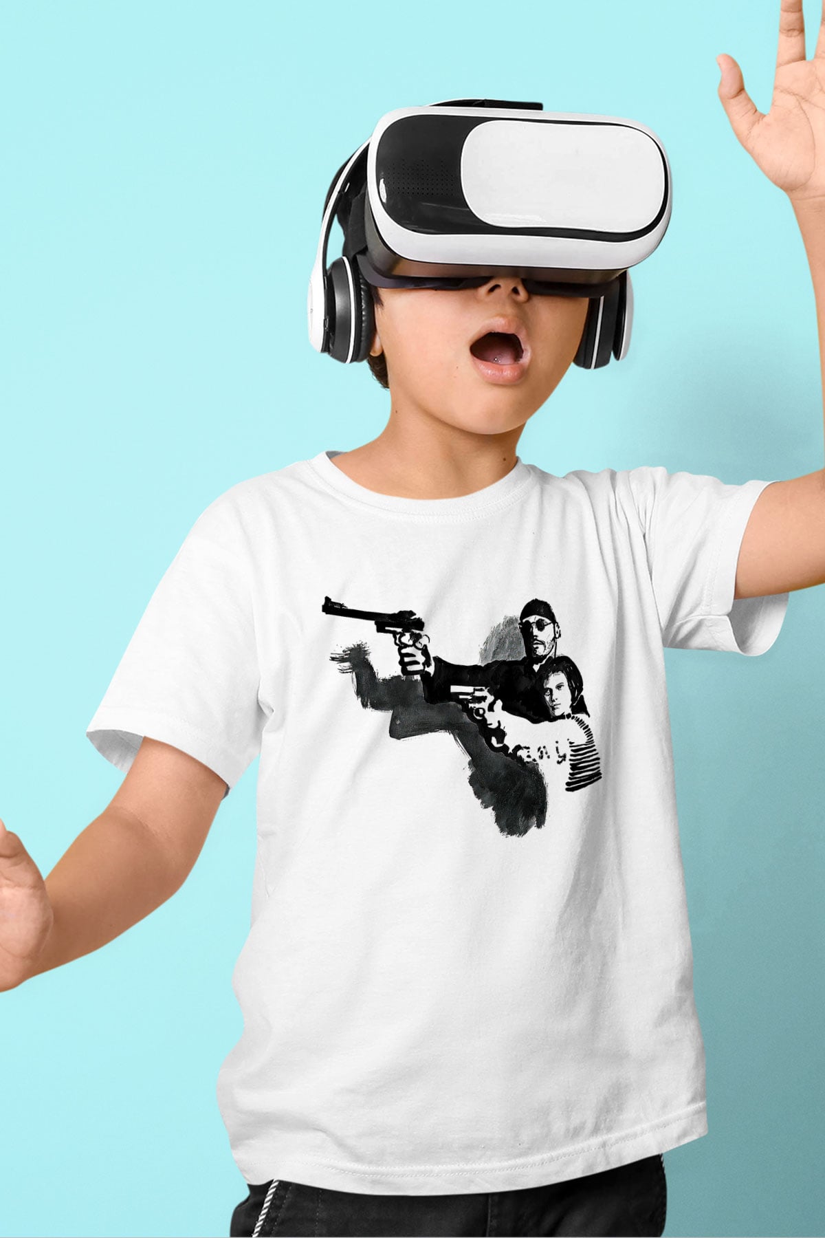 Leon Baskılı Beyaz Unisex Beyaz Çocuk Tişört - Tshirt