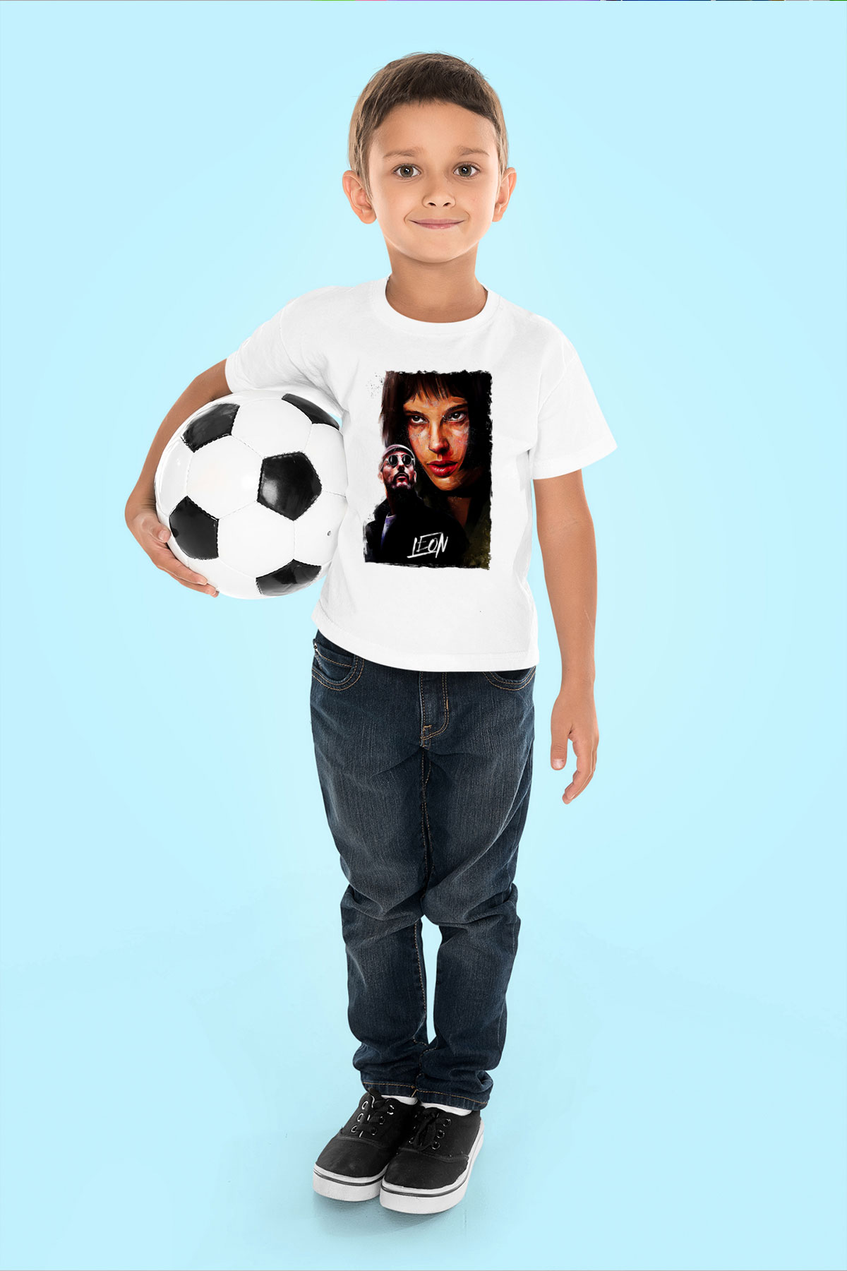 Leon Baskılı Beyaz Unisex Beyaz Çocuk Tişört - Tshirt