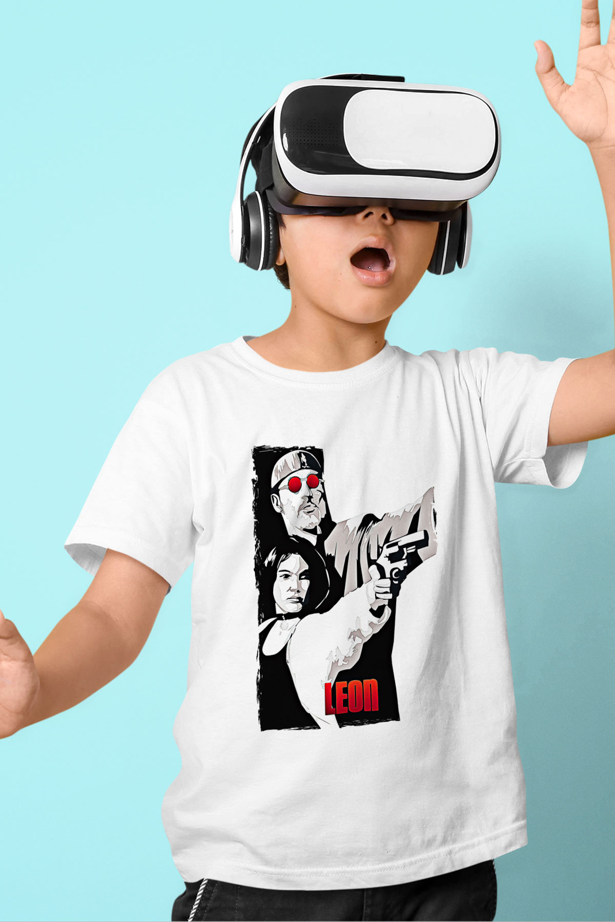 Leon Baskılı Beyaz Unisex Beyaz Çocuk Tişört - Tshirt