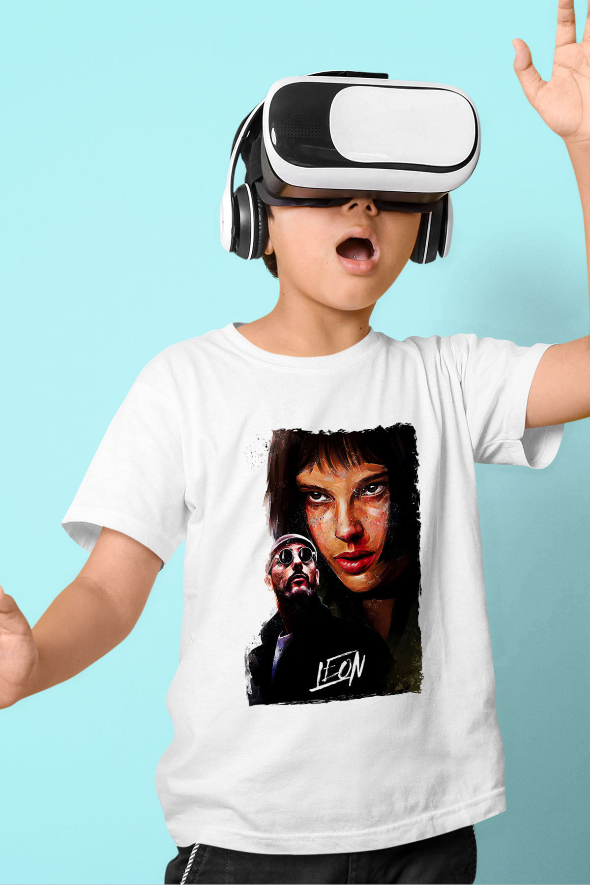 Leon Baskılı Beyaz Unisex Beyaz Çocuk Tişört - Tshirt
