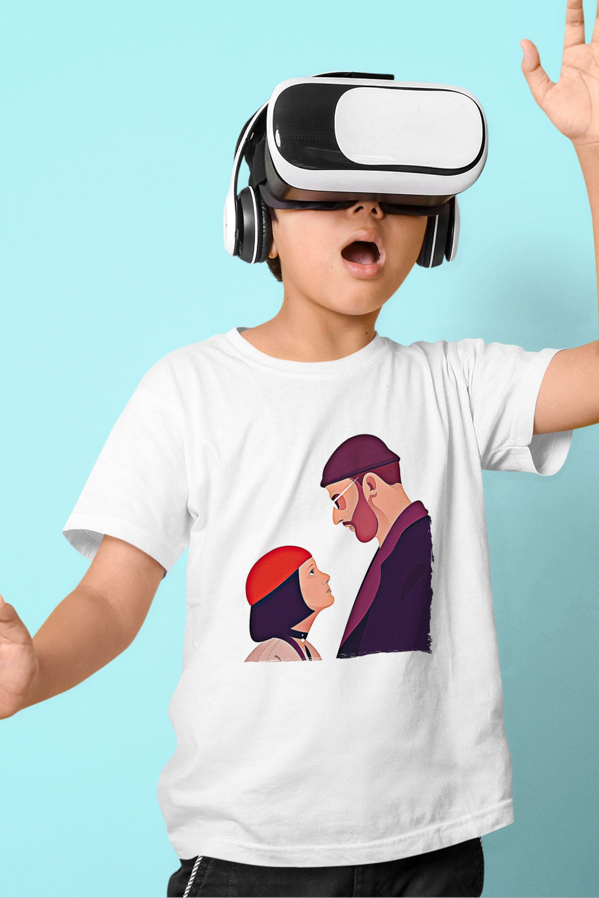 Leon Baskılı Beyaz Unisex Beyaz Çocuk Tişört - Tshirt