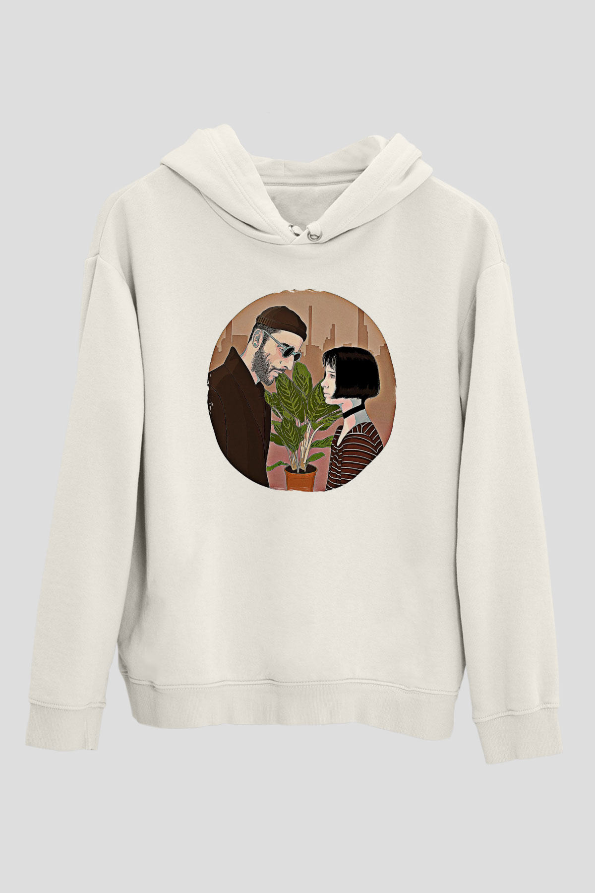 Leon Baskılı Beyaz Unisex Hoodie