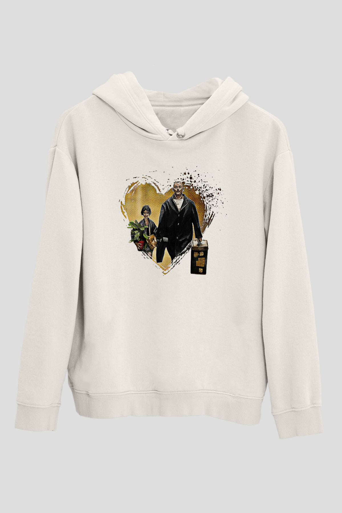 Leon Baskılı Beyaz Unisex Hoodie