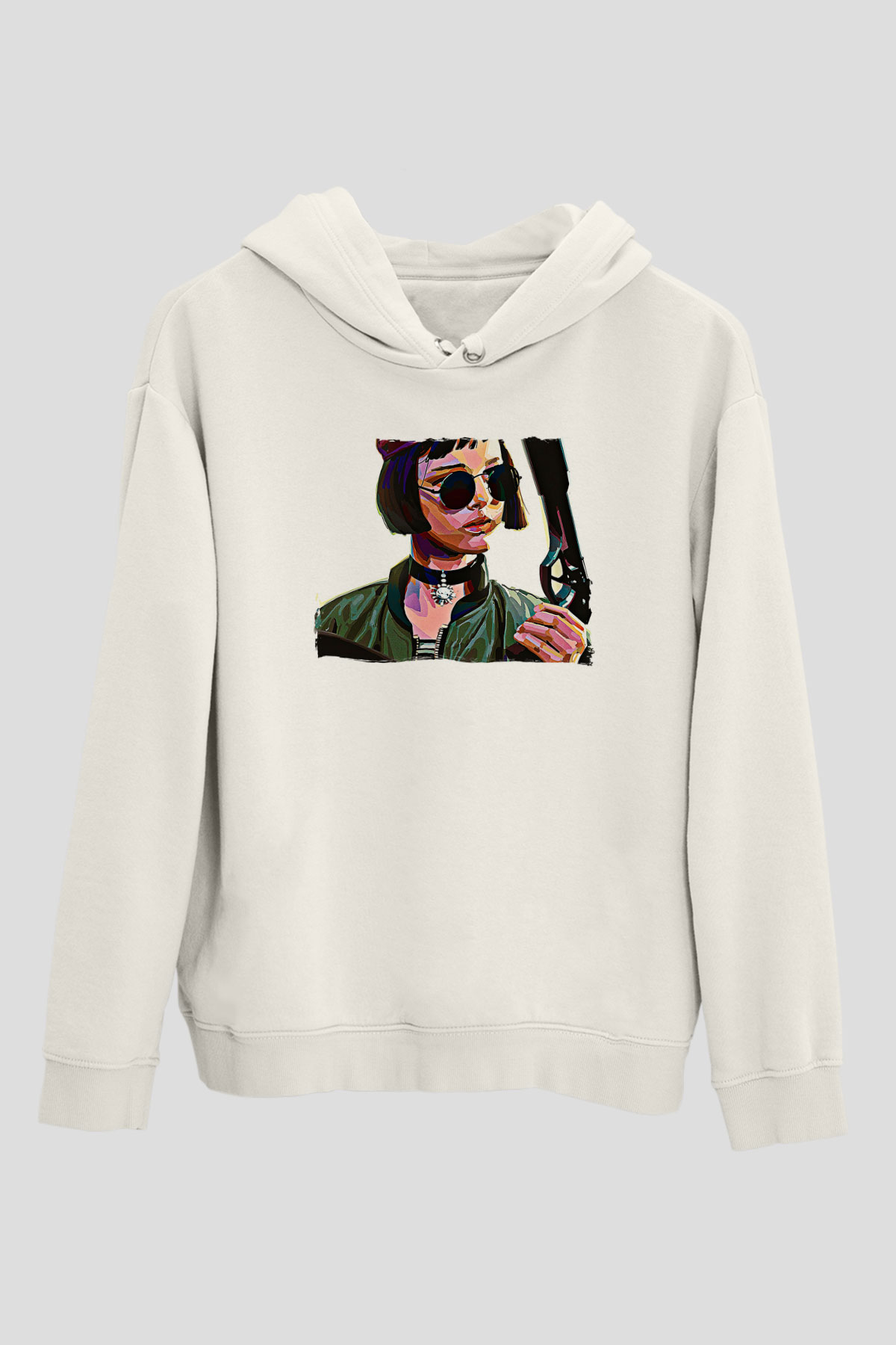 Leon Baskılı Beyaz Unisex Hoodie