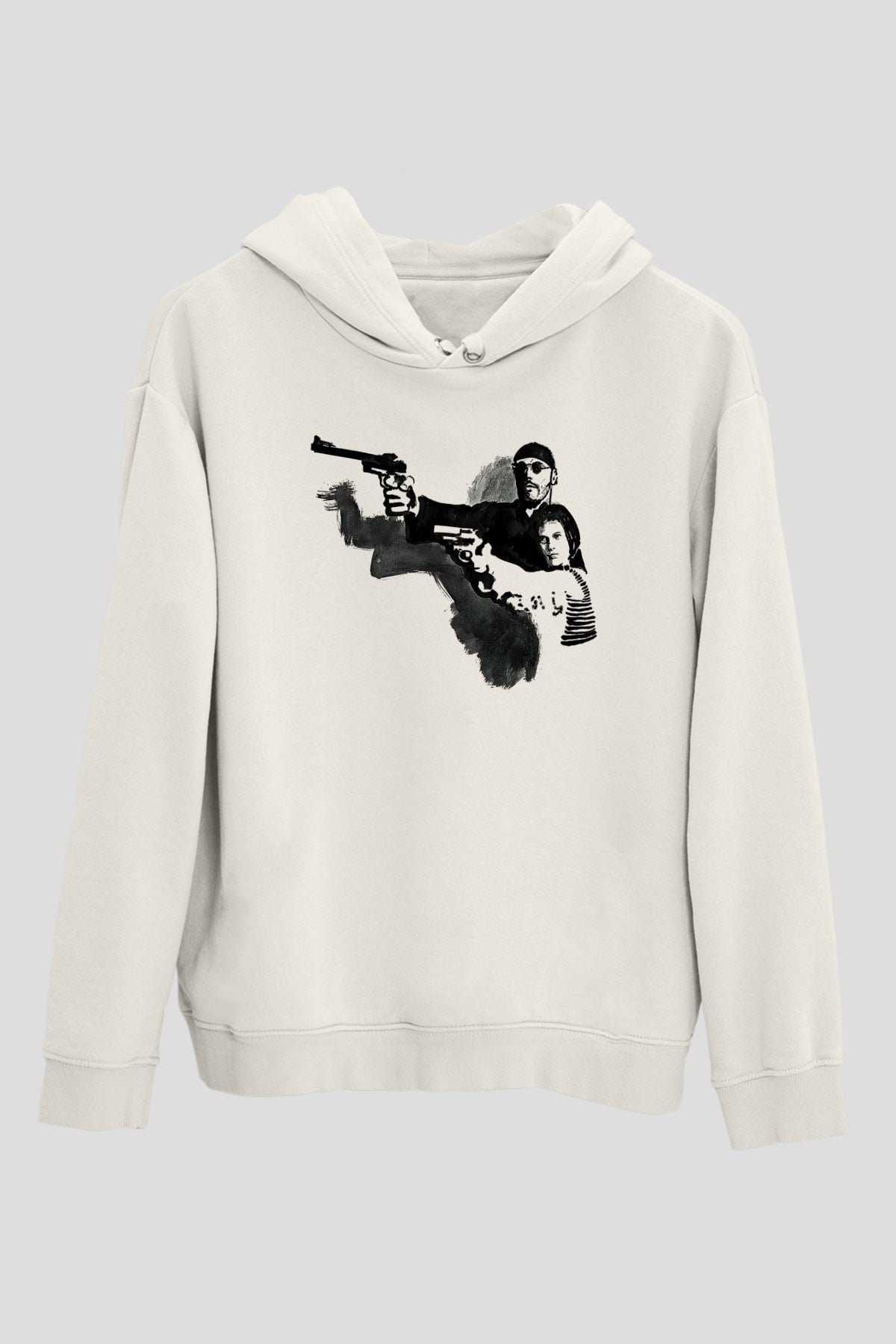 Leon Baskılı Beyaz Unisex Hoodie