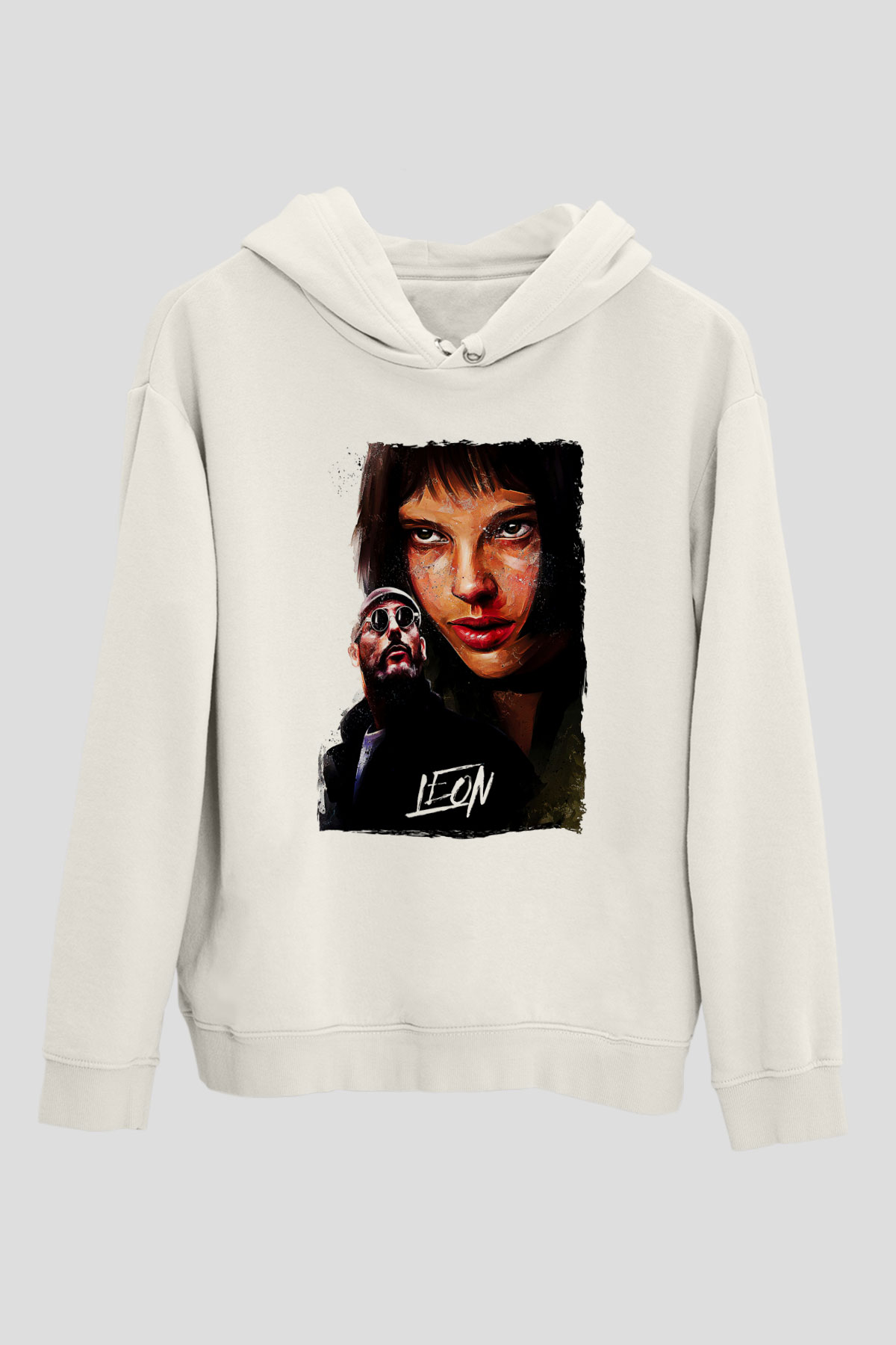 Leon Baskılı Beyaz Unisex Hoodie