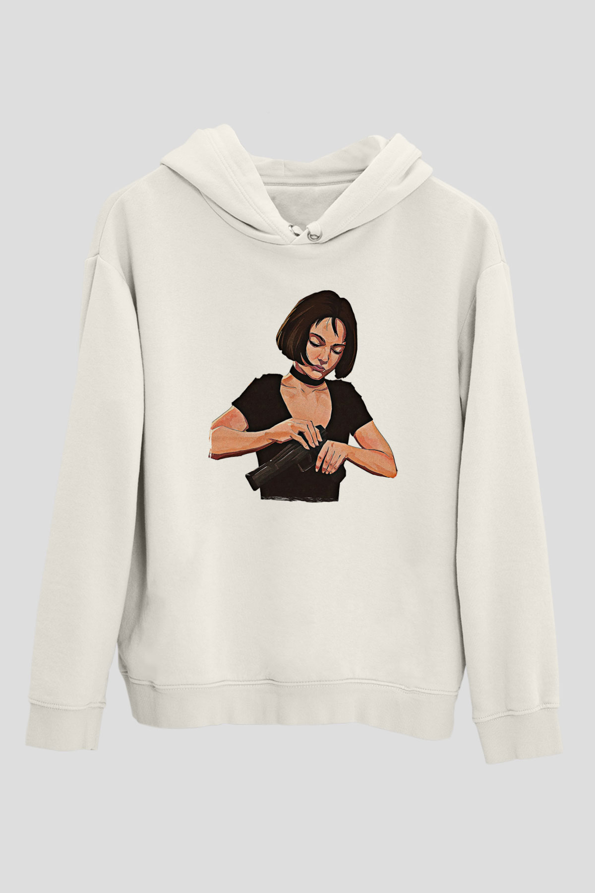 Leon Baskılı Beyaz Unisex Hoodie